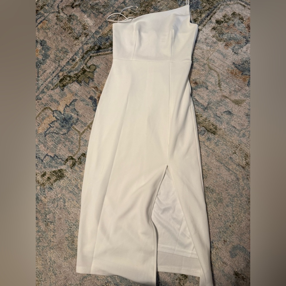 White Spaghetti Strap Split Midi Dress